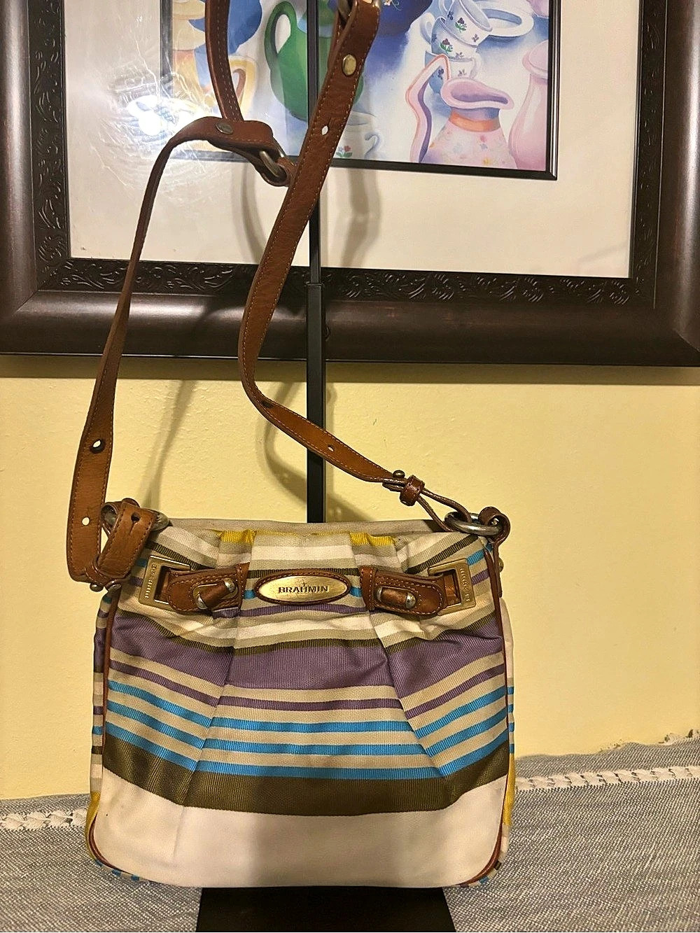Vintage Brahmin Striped Crossbody Bag